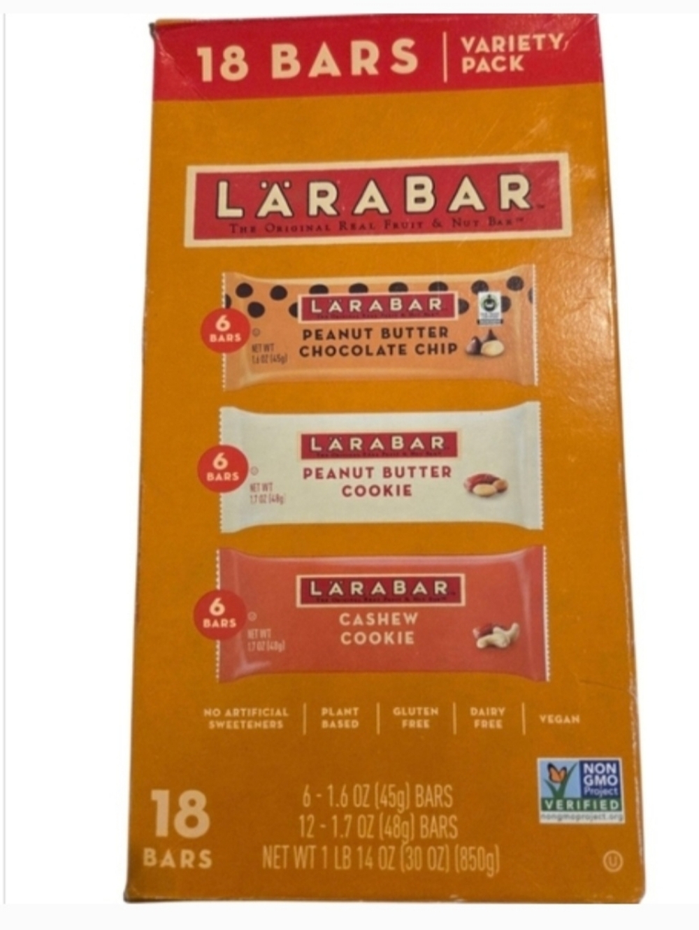 Larabar 18Ct Variety Pack Peanut Butter Chocolate Chip Peanut Butter Cashew Cook